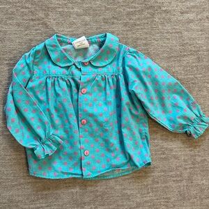 Vintage OshKosh B'gosh Turquoise and Pink Polka Dot Button Down Shirt